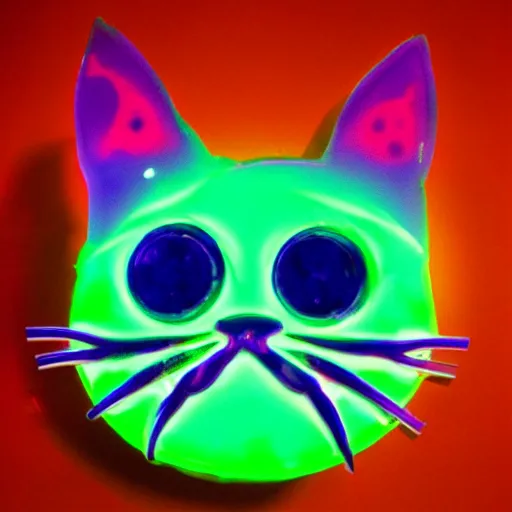 Prompt: a cybertronic cat made entirely of jello, glowing eyes