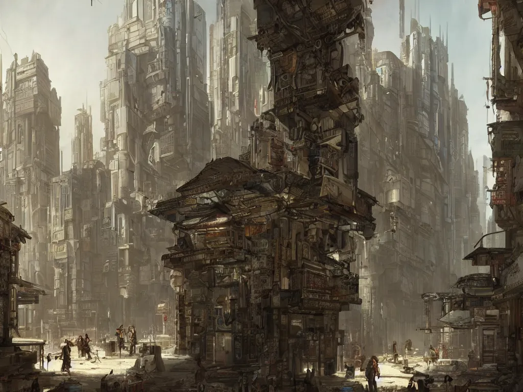 Prompt: concept art of the central marketplace of a cyberpunk city, classical architecture, ancient buildings, by hubert robert and etienne - louis boullee, cyberpunk style, cyberpunk ads, technological, hyperrealistic painting, intricate, fine detail, polished, futuristic