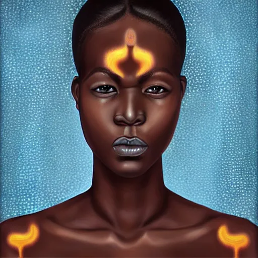 Prompt: “sango God of thunder plaited hair cowry nigeria lightning facial details proportionate dark skinned symmetrical digital art oil painting”