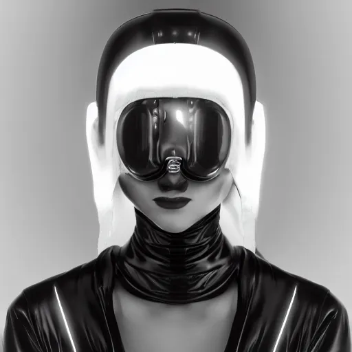 Prompt: a person in a black and white outfit with a mask on, cyberpunk art by ryusei kishida, featured on cgsociety, panfuturism, daz 3 d, 8 k 3 d, polycount