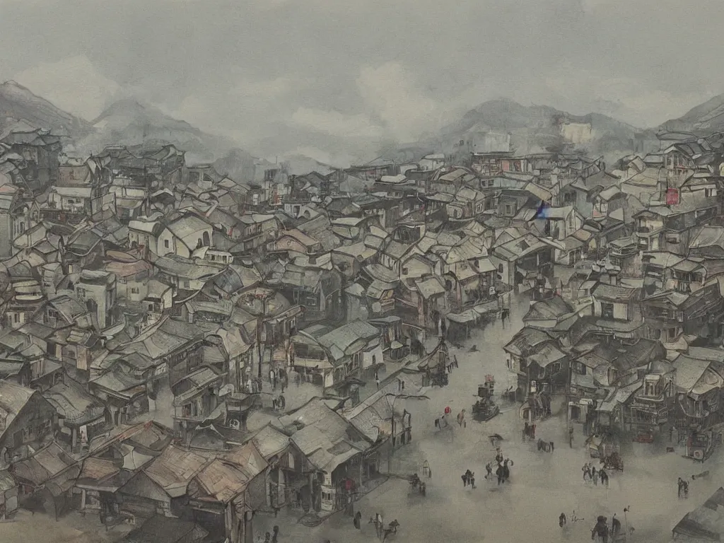 Image similar to painting of a town by huang gongwang