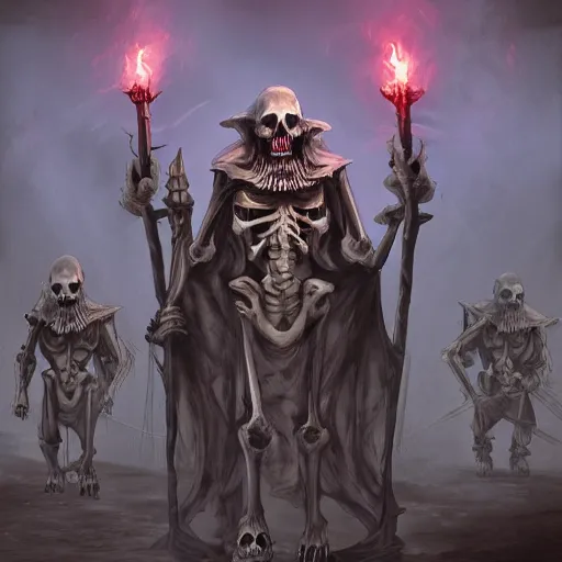 Prompt: A wizard summoning a skeleton army, digital art, realistic, artstation, detailed