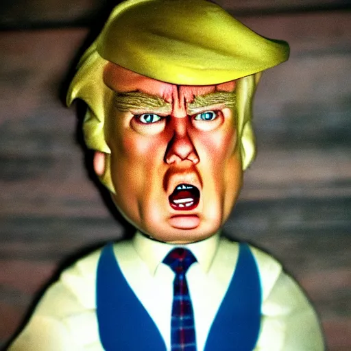 Image similar to cross - eyed redneck donald trump, highly detailed facial expression, 3 5 mm film