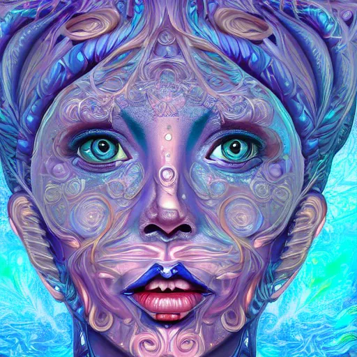 Image similar to An extremely psychedelic portrait of deep sea goddess, surreal, LSD, face, detailed, intricate, elegant, lithe, highly detailed, digital painting, artstation, concept art, smooth, sharp focus, illustration