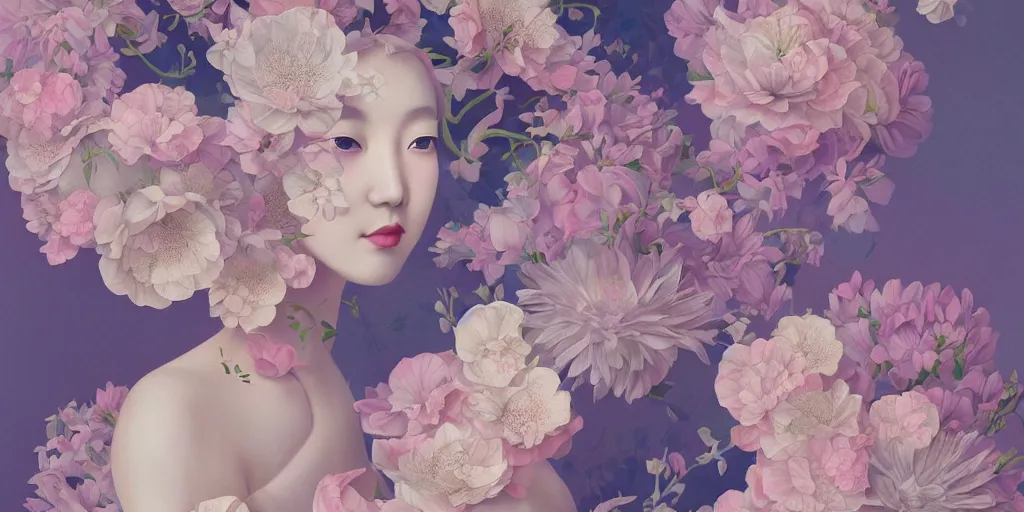 Image similar to breathtaking delicate painting pattern art deco blend of flowers and faces, by hsiao - ron cheng, bizarre compositions, many exquisite detail, pastel colors, 8 k