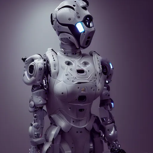 Image similar to epic photograph. tokyo 2 0 9 4. army exoskeleton fashion, robotic mech parts, eye shine. model standing, rim light, fill light. studio, solid color background. octane render, hyper - realistic, 8 k, art photography, denoised photorealistic render, insanely detailed intricate