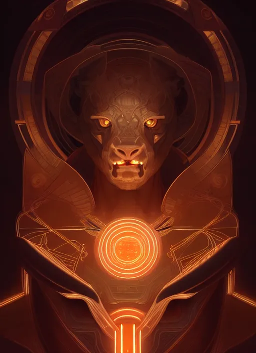 Prompt: symmetry!! portrait of minotaur, sci - fi, glowing lights!! intricate, elegant, highly detailed, digital painting, artstation, concept art, smooth, sharp focus, illustration, art by artgerm and greg rutkowski and alphonse mucha, 8 k