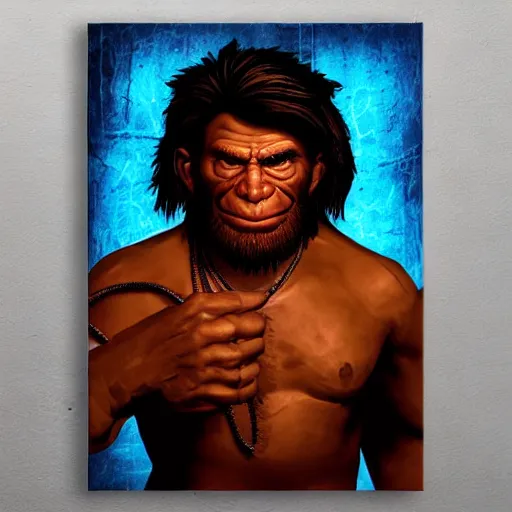 Image similar to saint homo neanderthalis portrait poster with book of science on his right hand, gta chinatown wars art style, bioshock infinite art style, hyperrealistic, rgba colors, remove duplicate content, justify contents center.