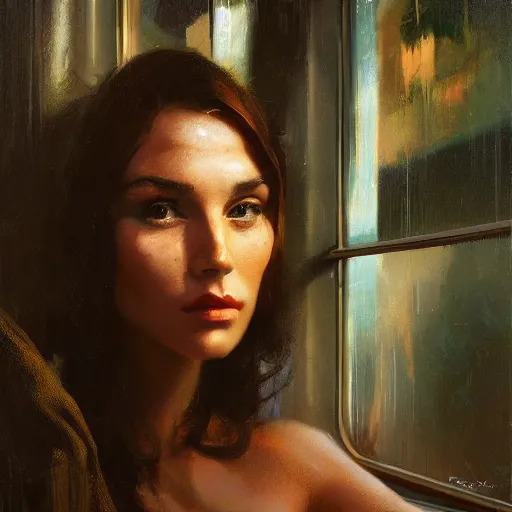 Image similar to detailed face of a woman clothed wrapped in textiles, lush, opulent, fauna, utopian, tech noir, wet reflections, prism, atmospheric, ambient, pj crook, syd mead, livia prima, artgerm, greg rutkowski, nick alm, casey baugh