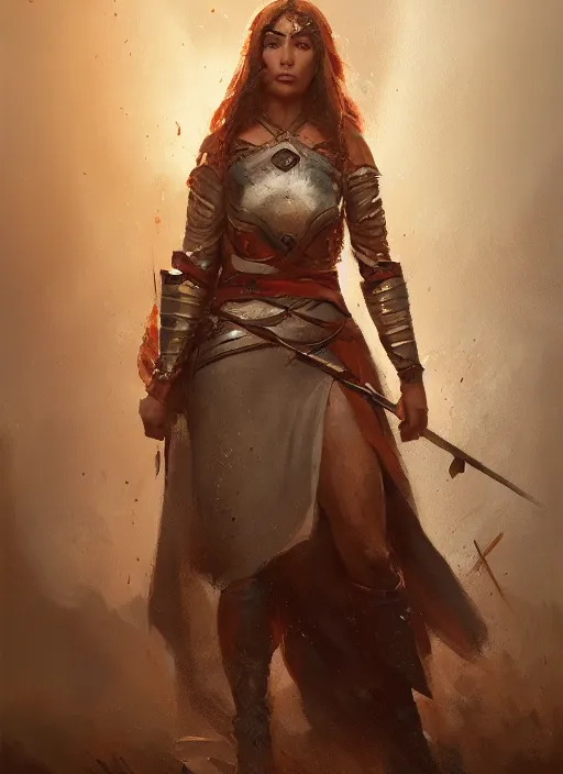 Image similar to A portrait painting of a beautiful warrior queen in the style of Greg Rutkowski, in style of Charles Sillem Lidderdale, artstation, high quality art