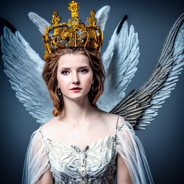 Prompt: photo of a very beautiful!! angel queen with ornate dress and a halo, highly detailed, 4 k, hdr, smooth, sharp focus, high resolution, award - winning photo