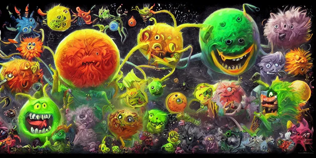 Image similar to a cinematic poster of tennis ball monsters, digital art, fantasy, magic, chalk, chalked, trending on artstation, ultra detailed, detailed, fine details, professional illustration by basil gogos