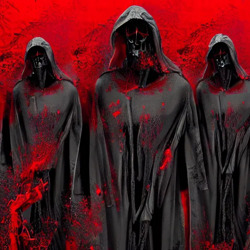 Image similar to a dark robed skeletal figure, with face covered by a hood, behind zombies, with swirling red magic, hd, digital art, photorealistic, by anson maddocks