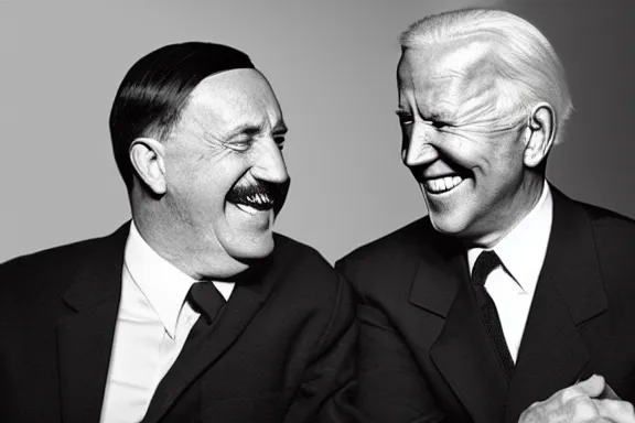 Image similar to “ very very intricate photorealistic photo of hitler and joe biden laughing together, detailed natural lighting, award - winning crisp details ”