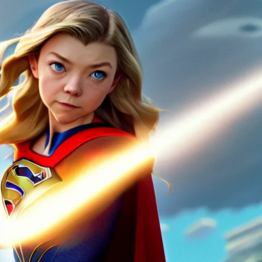 Prompt: a wholesome animation key shot natalie dormer as supergirl, studio ghibli, pixar and disney animation, sharp, rendered in unreal engine 5, anime key art by greg rutkowski, bloom, dramatic lighting