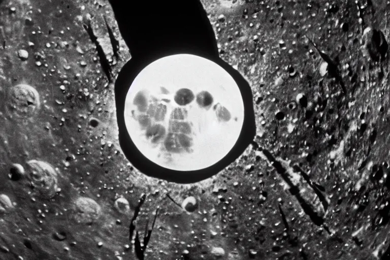 Prompt: the Death Star is the moon, in A Trip to the Moon by Georges Melies, film still, 4k