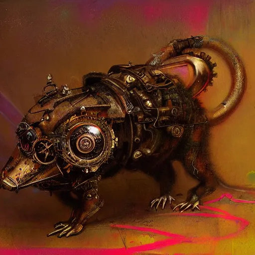 Image similar to steampunk rat, acid, 303, psychedelic, by ruan jia