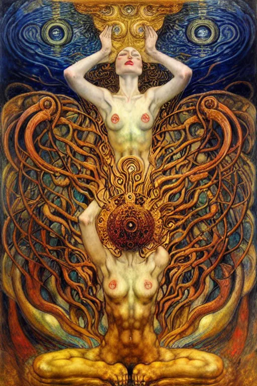 Image similar to Divine Chaos Engine by Karol Bak, Jean Delville, William Blake, Gustav Klimt, and Vincent Van Gogh, symbolist, visionary