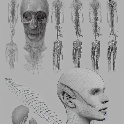 Image similar to how the nervous system works, sketch, medical drawing with annotations, digital Painting, artstation, ultradetailed