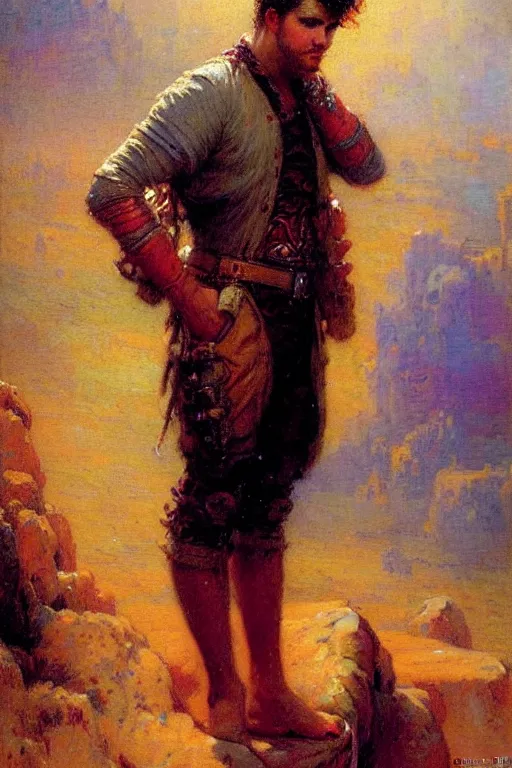 Prompt: attractive male, character design, colorful, painting by gaston bussiere