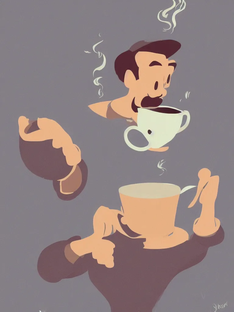 Image similar to the best way to drink your coffee, by , serene illustration, by walt disney, fresh colors, conceptart, trending on artstation