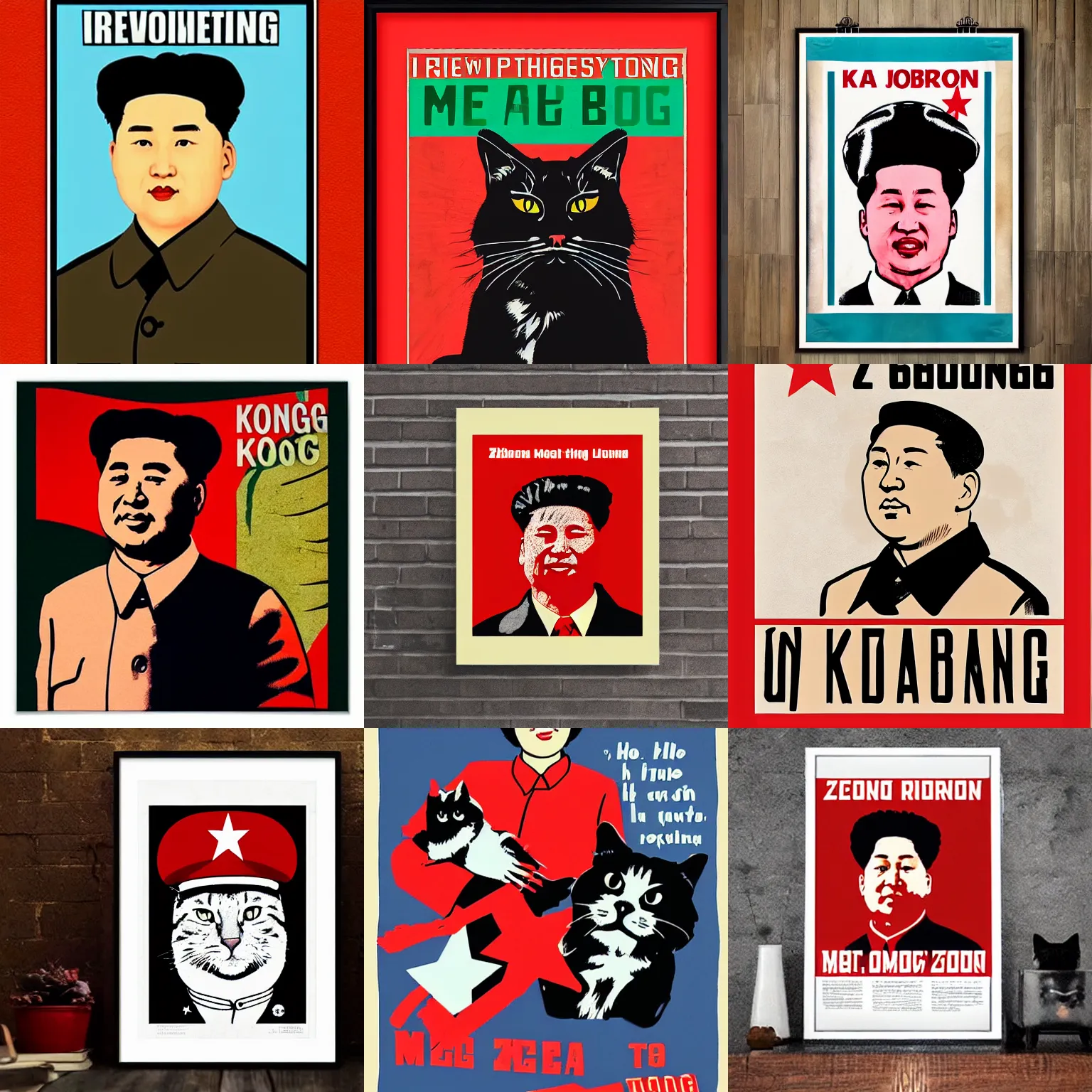 Prompt: meow zedong propaganda poster