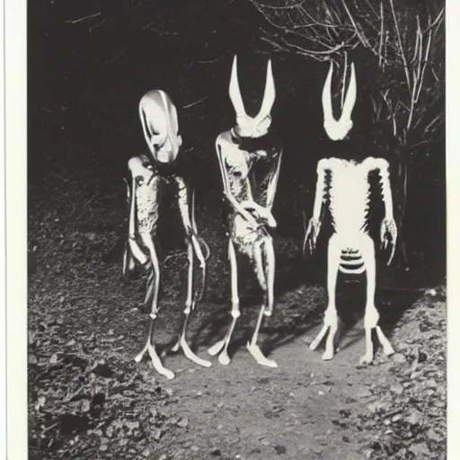 Image similar to polaroid photograph of horrorific alien beings visiting earth, 1 9 5 0