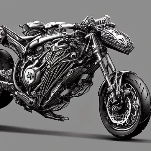 Prompt: Hyper Detailed Biomechanical Motorcycle