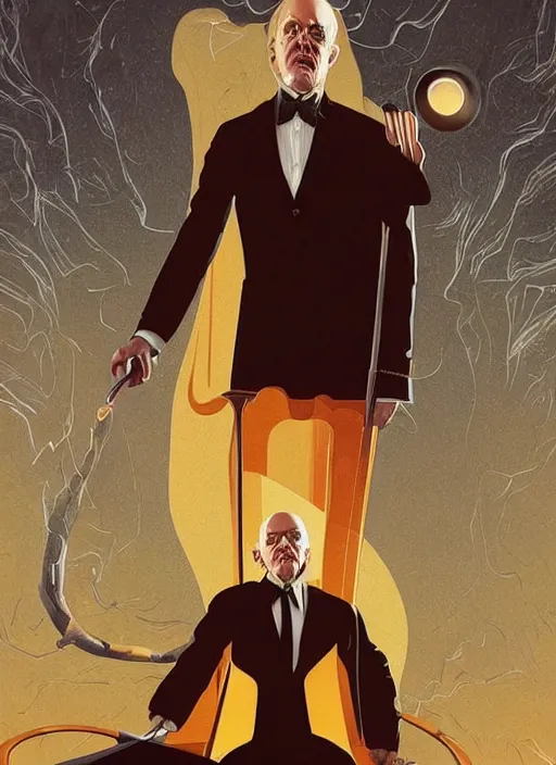 Image similar to poster artwork by Michael Whelan and Tomer Hanuka, Karol Bak John Malkovich is a conductor in tuxedo tails, from scene from Twin Peaks, clean