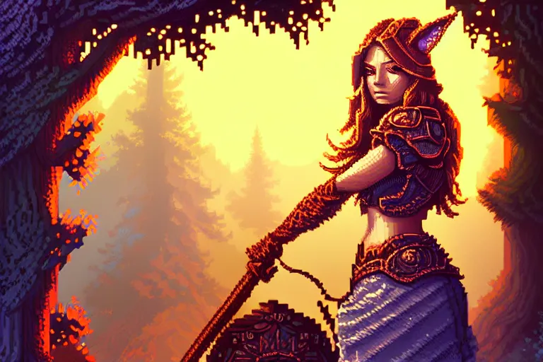 Image similar to freya, beautiful detailed pixelart by albertov, intricate details, beautiful, dithered gradients, volumetric lighting, cgsociety, artstation, smooth, sharp focus, 2 d illustration, amazing art by dan mumford, old school computer game graphics, crpg, d & d, pixel art