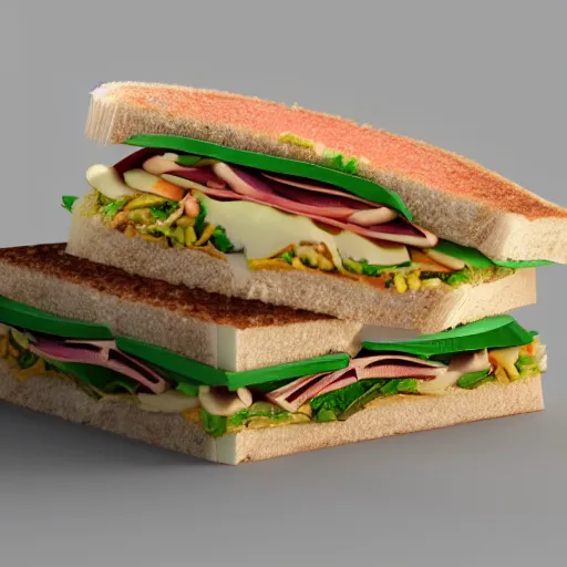 Image similar to a cartoony sandwich eating itself, 3D render, realistic, 4K