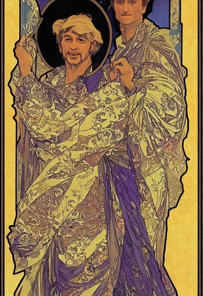 Image similar to geoffrey hinton as the emperor on a tarot card, tarot in art style by alphonse mucha