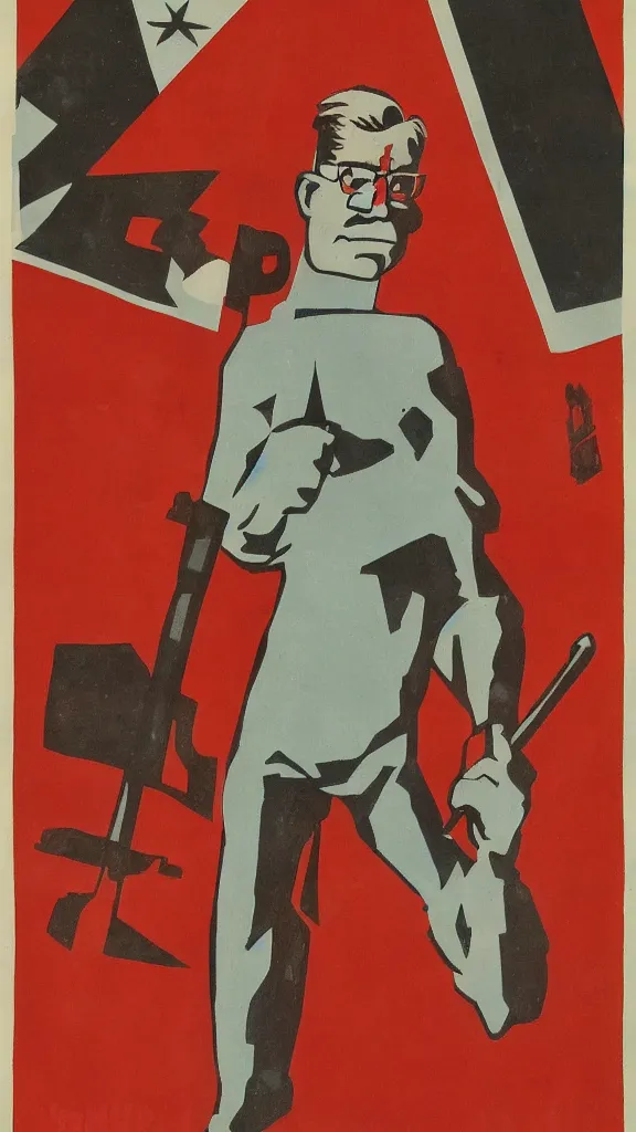 Image similar to Hank Hill holding a hammer and sickle, highly detailed Soviet propaganda poster, by Nikolai Chomov