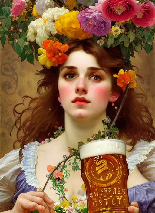 Prompt: octoberfest invite card, beer glasses, strudels and birthday presents surrounded by flowers, realistic, highly detailed, digital illustration, trending in artstation, classical painting, smooth, sharp focus art by ilya repin abf alphonse mucha