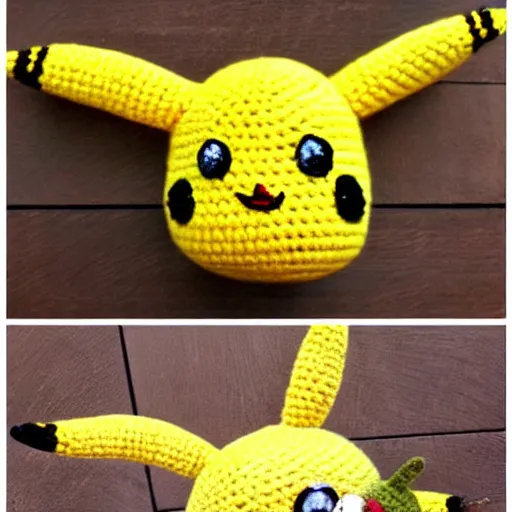 Prompt: a crochet Pikachu