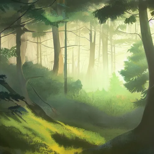 Image similar to forest in the morning light, by Rumiko Takahashi, trending on artstation