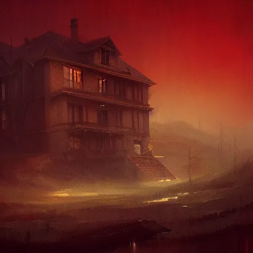 Prompt: a beautiful picture of the red lodge by Greg Rutkowski and David Lynch, trending on Artstation