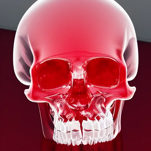 Prompt: transparent red liquid inside in a transparent skull, alexander mcqueen