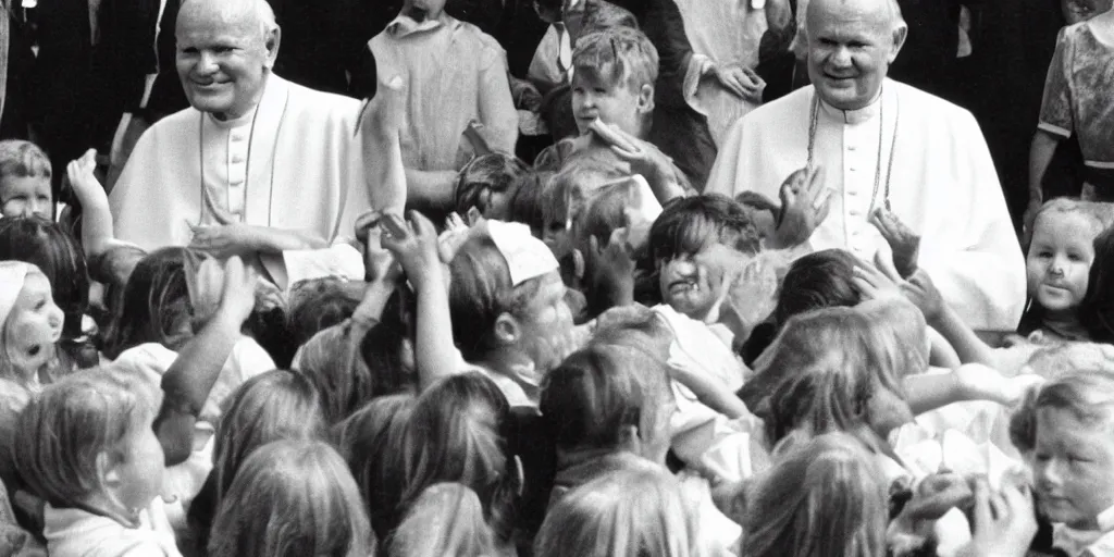 Image similar to John Paul II with a smirk on his face surrounded by children