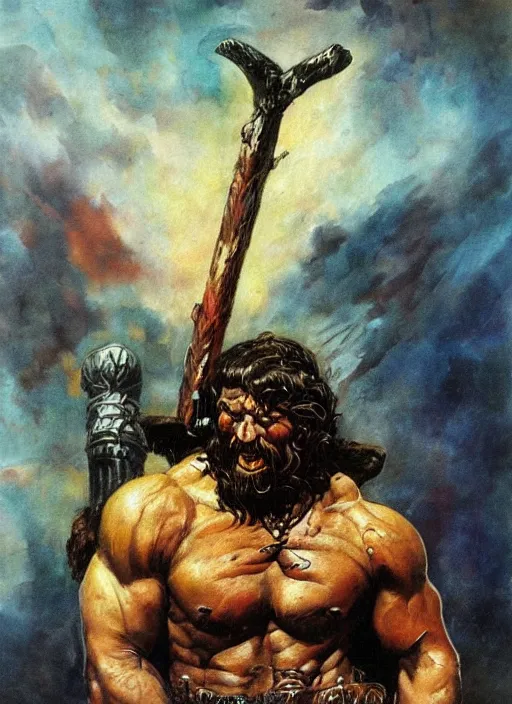 Prompt: portrait of barbarian mars, coherent! by mariusz lewandowski, by frank frazetta, deep color, strong line, high contrast