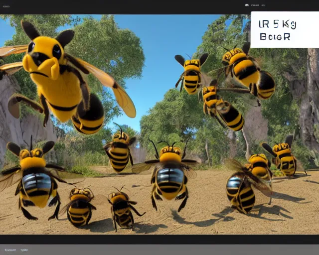 Prompt: anthro bee group video conference of anthro bees, photorealistic, octane render, rtx, hdr, unreal engine, digital art widescreen 8 k