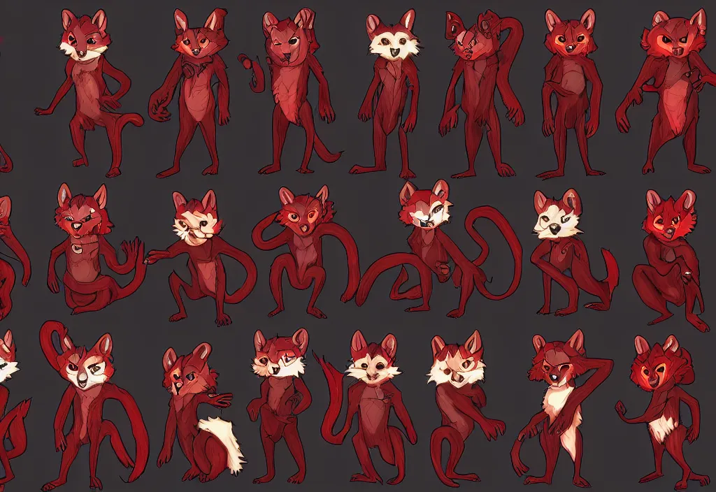 Image similar to furry - red - black - weasel - necromancer - fursona uhd ue 5 visual novel pc game expressions