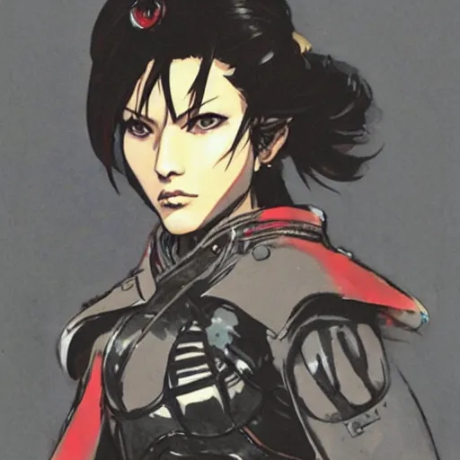 Prompt: a female samurai, metal gear concept art, Yoji Shinkawa