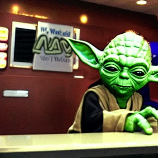 Prompt: Yoda working at McDonald's