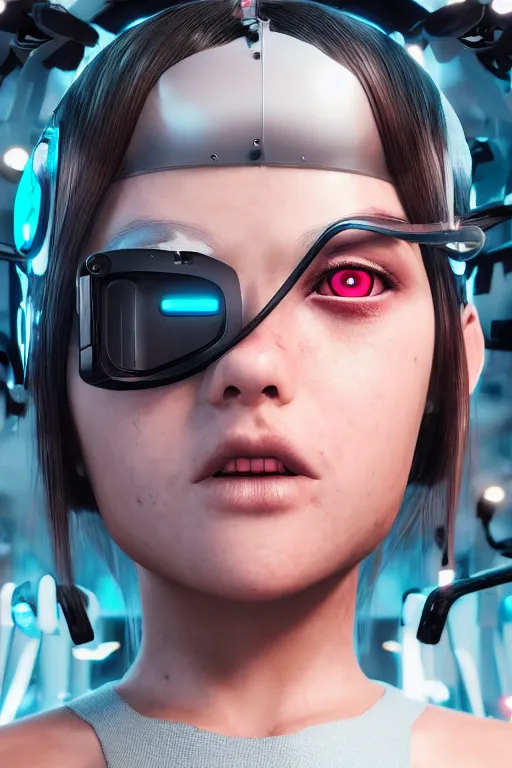 Prompt: cyborg girl kawaii wearing oculus, ultra realistic, concept art, intricate details, highly detailed, photorealistic, octane render, 8 k