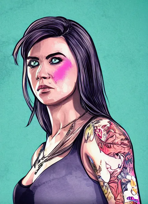 Image similar to illustration gta 5 artwork of christina haack, in the style of gta 5 loading screen, by stephen bliss