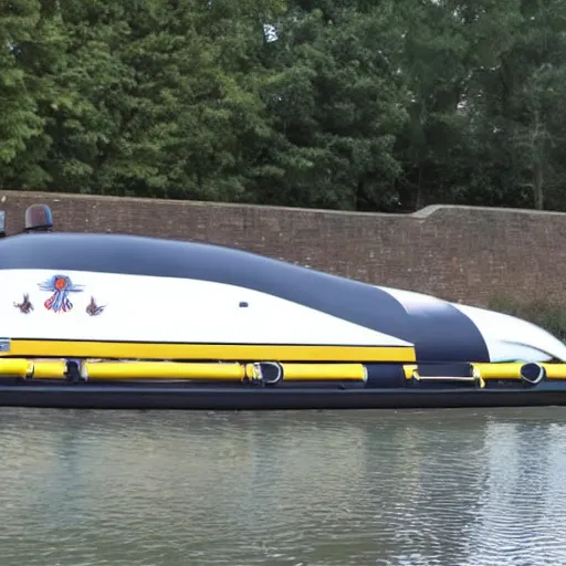 Image similar to mini navy submarine being transported on the back of a trailer