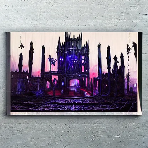 Image similar to metal band performing live on stage, gothic style with lights and large sound speakers, by Megan Duncanson and Raphael Lacoste, detailed 3d gothic oil painting