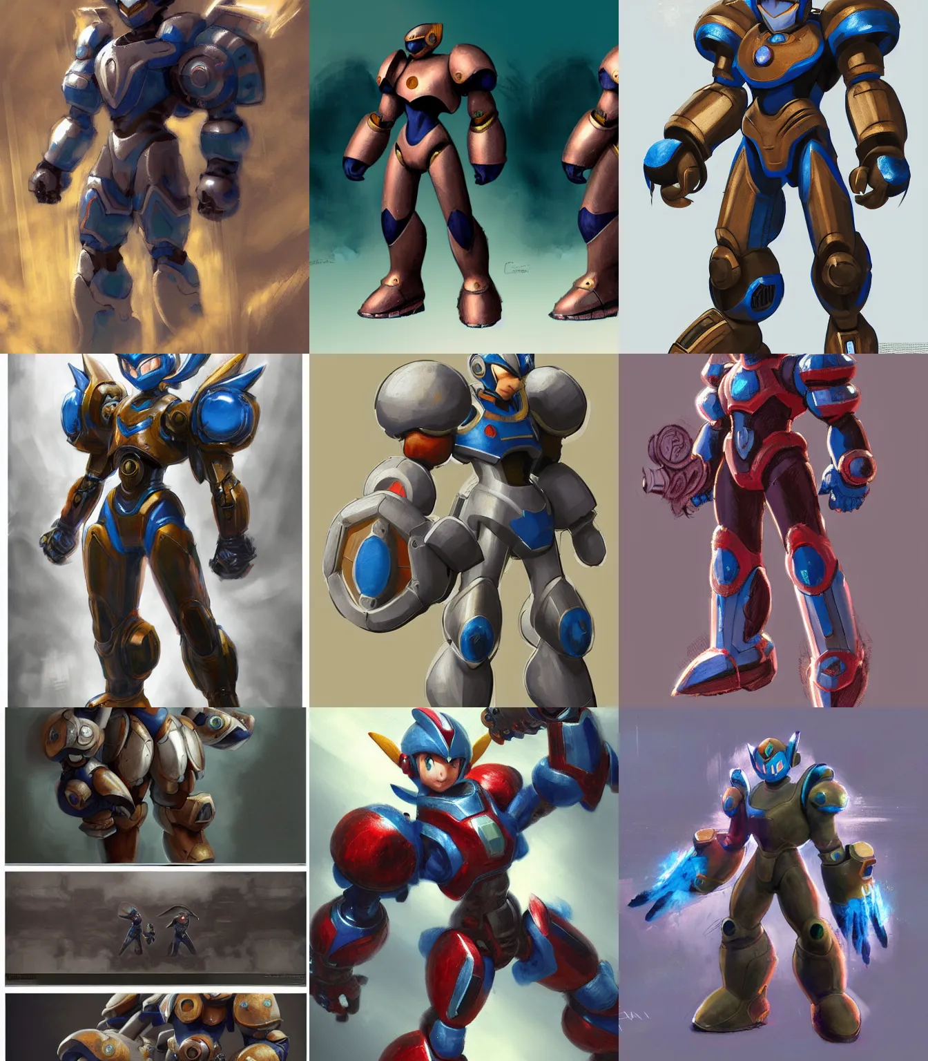 Prompt: Megaman X style video game armor concept art, muted colors, intricate painting, by Craig Mullins, artstation, hyper detailed, cinematic