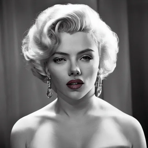 Image similar to stunning awe inspiring scarlett johansen as marilyn monroe, movie still 8 k hdr atmospheric lighting